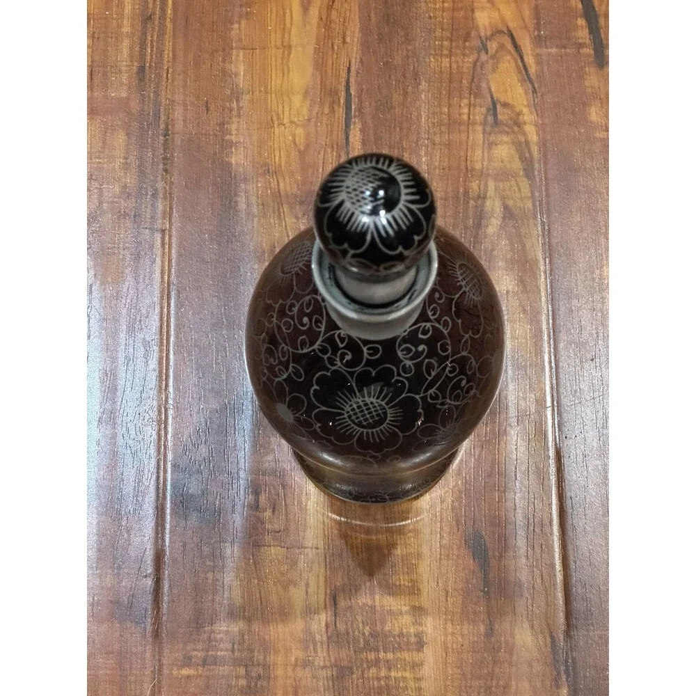 Vintage Venetian Purple Crystal 10” Glass Decanter with Silver Floral Overlay